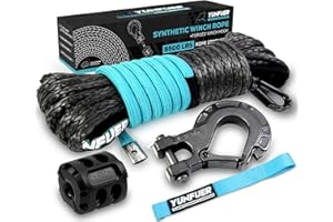 YUNFUER 3/16" x 50ft Synthetic Winch Rope Cable Kit, 8500LBS Winch Rope with Protective Sleeve + Forged Winch Hook + Rubber Stopper and Safety Pull Strap for ATV UTV (Gray)