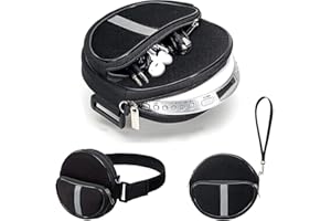 Portable CD Player Carrying Case with Adjustable Belt, Water Resistant Round Holder with Wrist Strap, Black, 6.5 Inch