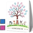 Misaidou Gender Reveal Fingerprint Tree Canvas Decoration, Gender Reveal Party Games, Animal Baby Shower Guest Book Party Ideas, Baby Shower Guest Book with Ink Pad