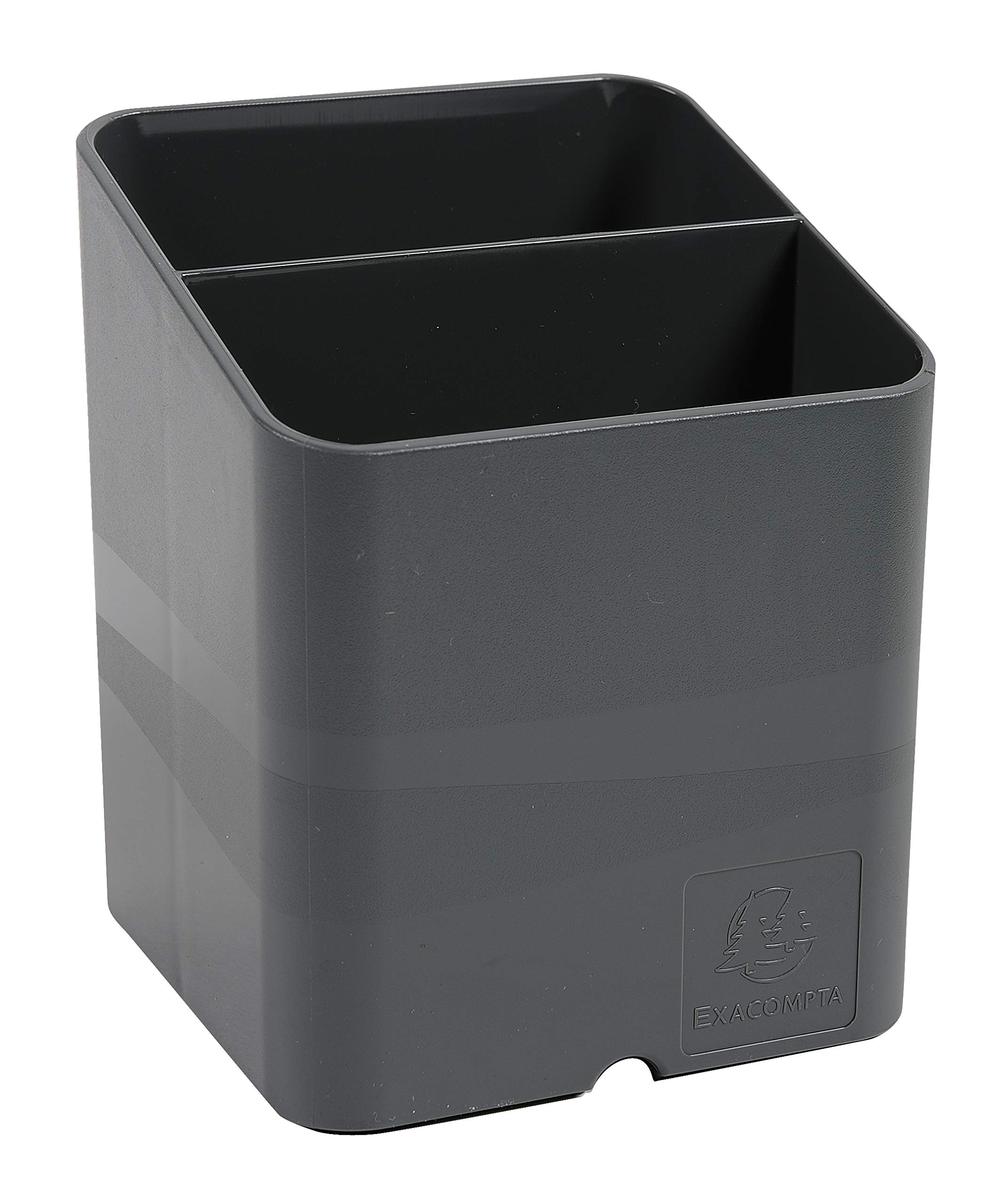 Exacompta - Ref 67707D - Modern Office Pen-Cube Pen Pot - Space Saving - 74 x 74 x 93mm - 2 Compartments - Mousy Grey