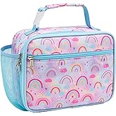 Bagseri Kids Lunch Bag Girls - Thermal Insulated Lunch Box Tote with Water Bottle Holder, Reusable Leak-Proof Kids Lunch Box for Daycare & School, Pink Rainbow (Containers Not Included)