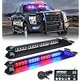 LUMENIX LED Emergency Dash Strobe Lights Bar w/Controller Windshield Visor Safety Warning Traffic Caution Lightbar Deck Split Flashing Light for Police Cop Patrol Vehicles Trucks - Red Blue