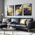 Large Framed Black and White Gold Abstract Wall Art for Living Room, Set of 3 Piece Canvas Paintings Artwork for Walls, Modern Art Prints Pictures for Hallway Office Wall Decor 24x36 Inch