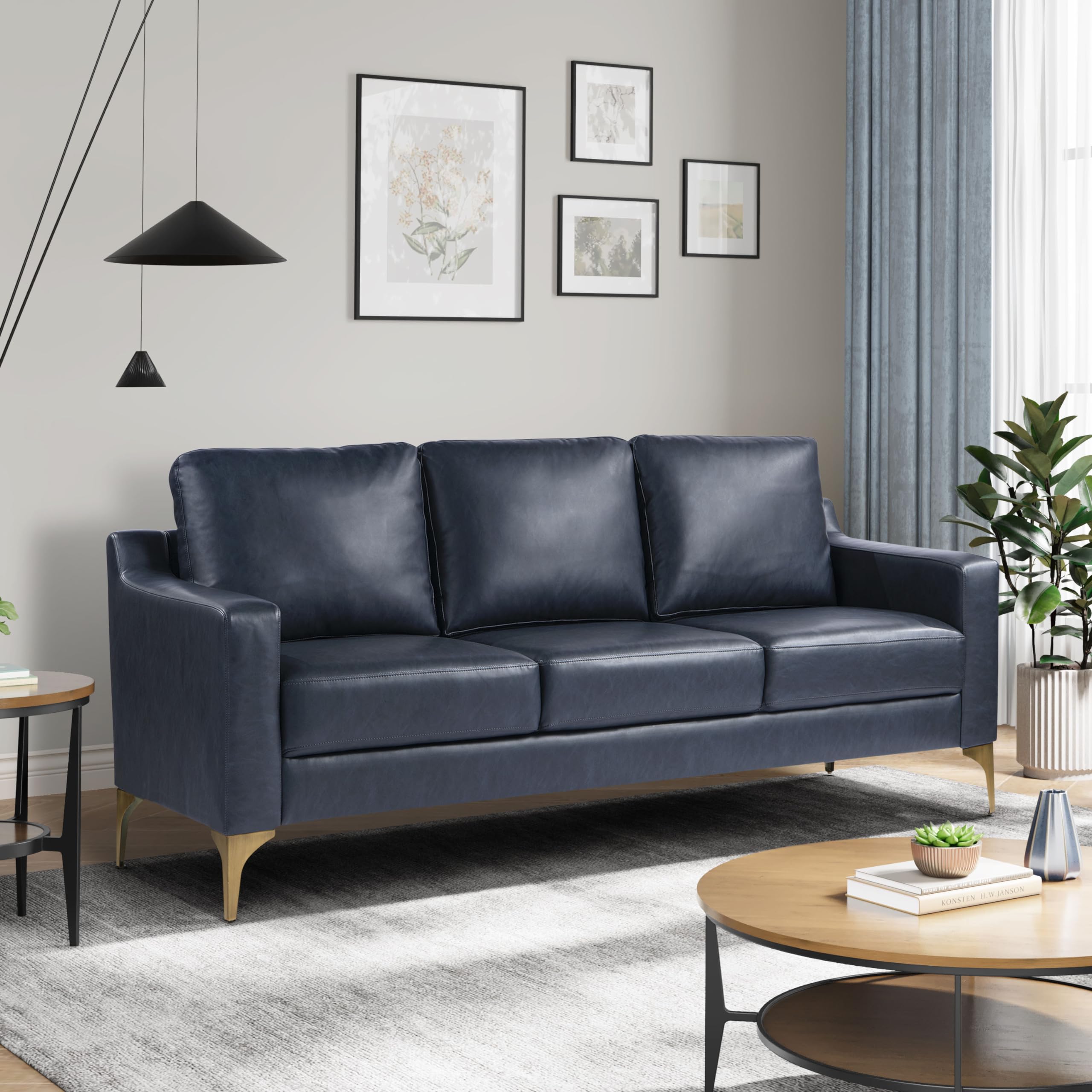 Photo 1 of Serta Triton 78" Sofa, Transitional Modern, Dreamcoil Comfort, Metal Legs, Vegan Leather, Navy Blue