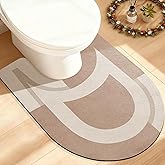 ACCUMTEK Toilet Rugs, Ultra Thin Absorbent Contour Bathroom Rugs for Toilet, Dry Quickly, Machine Washable, Upgrade Backing Non-Slip Bath Mat, Light Brown/Bordered/U-Shaped 24"x20"