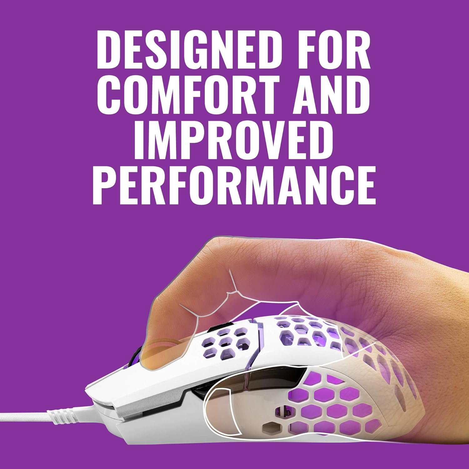 Cooler Master mm711 60G Glossy White Gaming Mouse with Lightweight Honeycomb Shell, Ultraweave Cable, 16000 DPI Optical Sensor and RGB Accents: Computers & Accessories