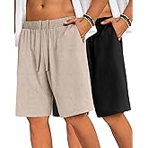 Evervibe 2 Pack Men's Big and Tall Linen Shorts Drawstring Summer Casual Loose Fit Plus Size Bermuda Shorts with Pocket