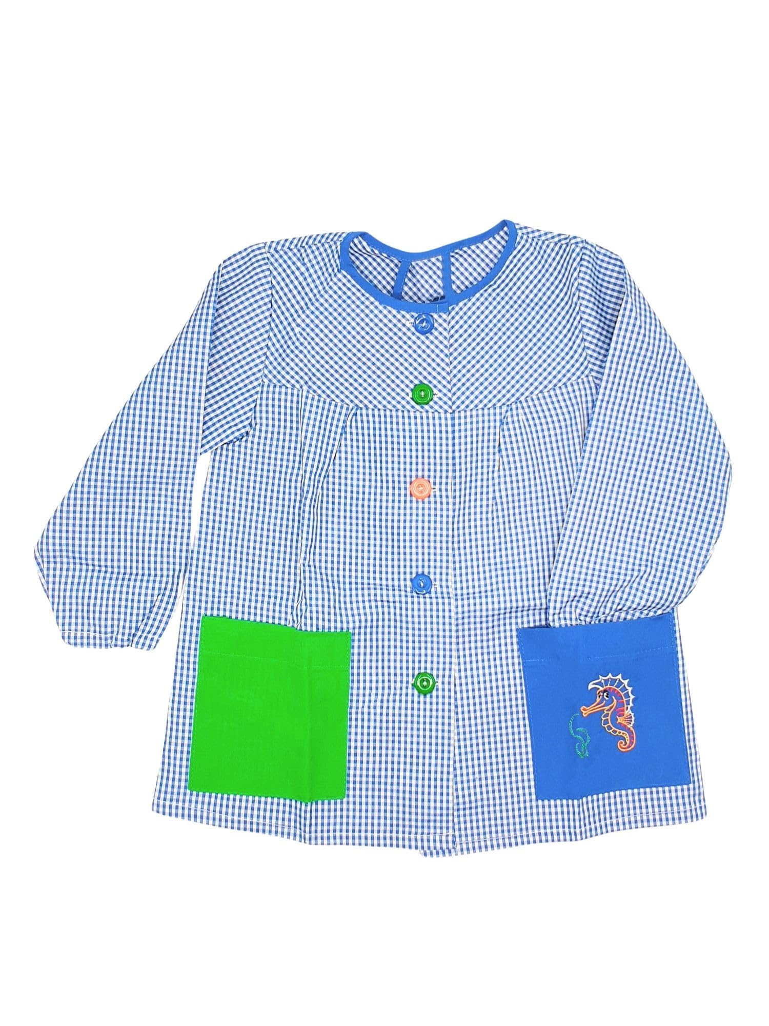MAGIC SELECT Children's School Apron Baby. Babi Children's School with Buttons for Nursery and School. Checkered Children's Babi with Embroidered Pocket, for Boys and Girls.