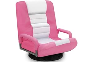 ACIPENSER Swivel Gaming Chair Multipurpose Floor Gaming Chair for Playing Video Games, TV, Reading w/Armrest Lumbar Support & 6 Adjustable Postion Backrest for Adults & Kids,Pink