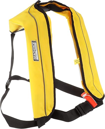 Amazon Com Seachoice 85800 Inflatable Personal Flotation Device Pfd Low Profile Life Vest Uscg Approved Type V Adult Size Yellow Sports Outdoors