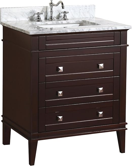 Amazon Com Eleanor 30 Inch Bathroom Vanity Carrara Chocolate Includes Chocolate Cabinet With Authentic Italian Carrara Marble Countertop And White Ceramic Sink Home Improvement