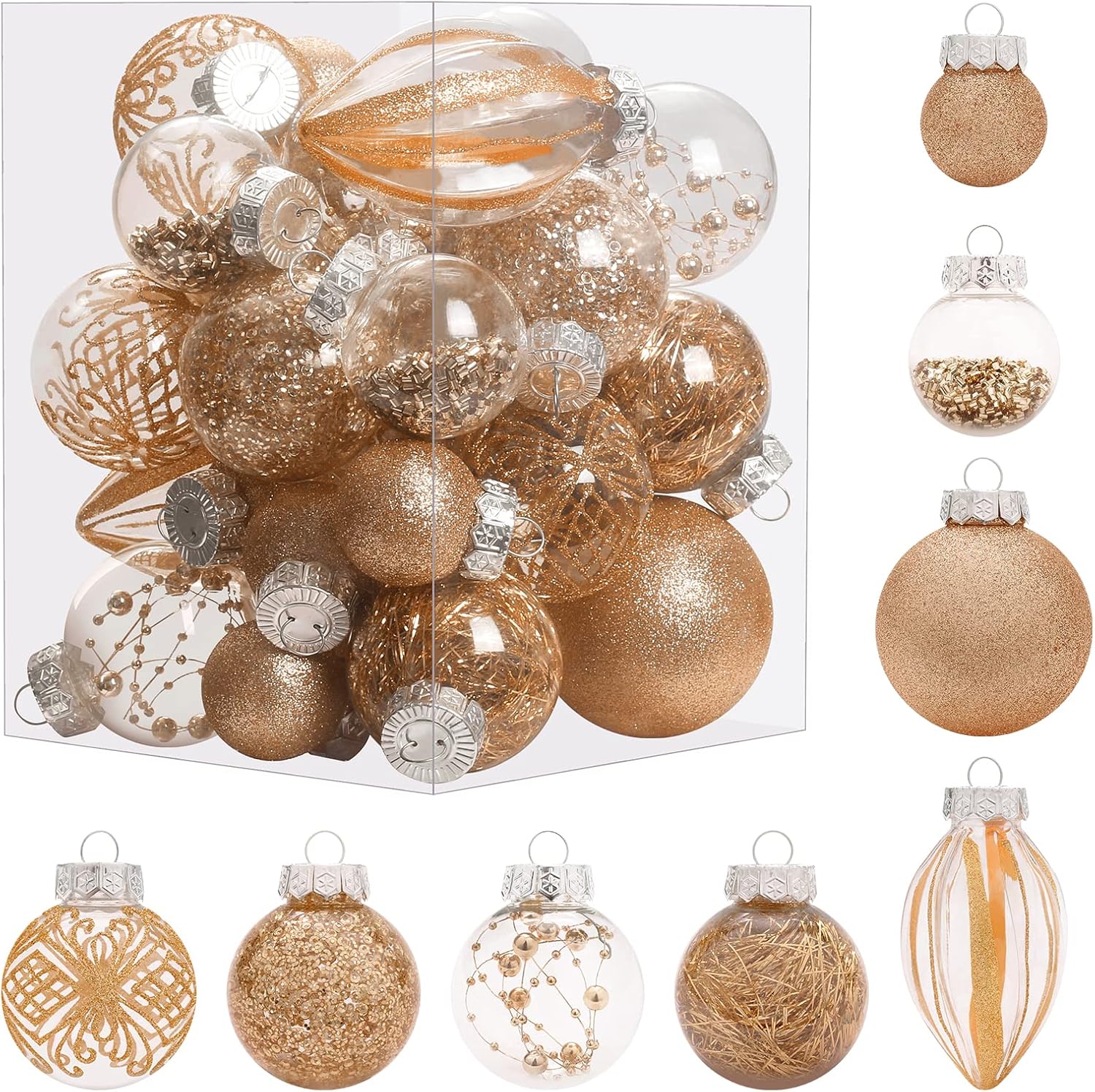 Ornaments - MoonXmas Christmas Ornaments Set, 32Pcs Clear Plastic Shatterproof Christmas Ball Hanging Ornaments for Xmas Tree Decorations, for Indoor Home Thanksgiving Party Holiday Decor - Champagne.