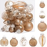 MoonXmas Christmas Ornaments Set, 32Pcs Clear Plastic Shatterproof Christmas Ball Hanging Ornaments for Xmas Tree Decorations, for Indoor Home Thanksgiving Party Holiday Decor - Champagne.