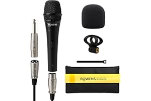 Bowens Dynamic Mic XLR – Wired Karaoke Microphone with 15ft Cable, Handheld Vocal Microphone for Singing, Dj, Podcasting, and PA Systems, Complete 7 Piece Microfono Kit