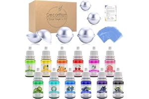 DECORROM Bath Bomb Mold Set with Soap Colorant, Shrink Wrap Bags - Skin Safe Food Grade Soap Dye for Bath Bomb Making Supplies Kit - Liquid Bath Bomb Dye for CP M&P Soap Coloring, Crafts - with Instructions