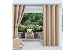 MIULEE Deck Curtains for Outdoor Room Darkening Waterproof Grommet Top Energy Saving Blackout Drapery 1 Piece 52 Inches x 84 
