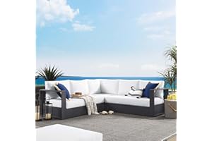 Modway Tahoe Aluminum 3-Piece Outdoor Patio Furniture Gray White, Modular Sectional Sofa Set with Weather-Resistant Cushions, Ideal for Deck, Backyard Poolside