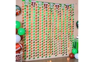 LOLStar Super Ball Party Decorations 2025, 3 Pack Football Shaped Foil Fringe Curtains, 3.3x6.6 ft Green and Brown Photo Booth Props, Super Ball Backdrop for Football Birthday Party Supplies