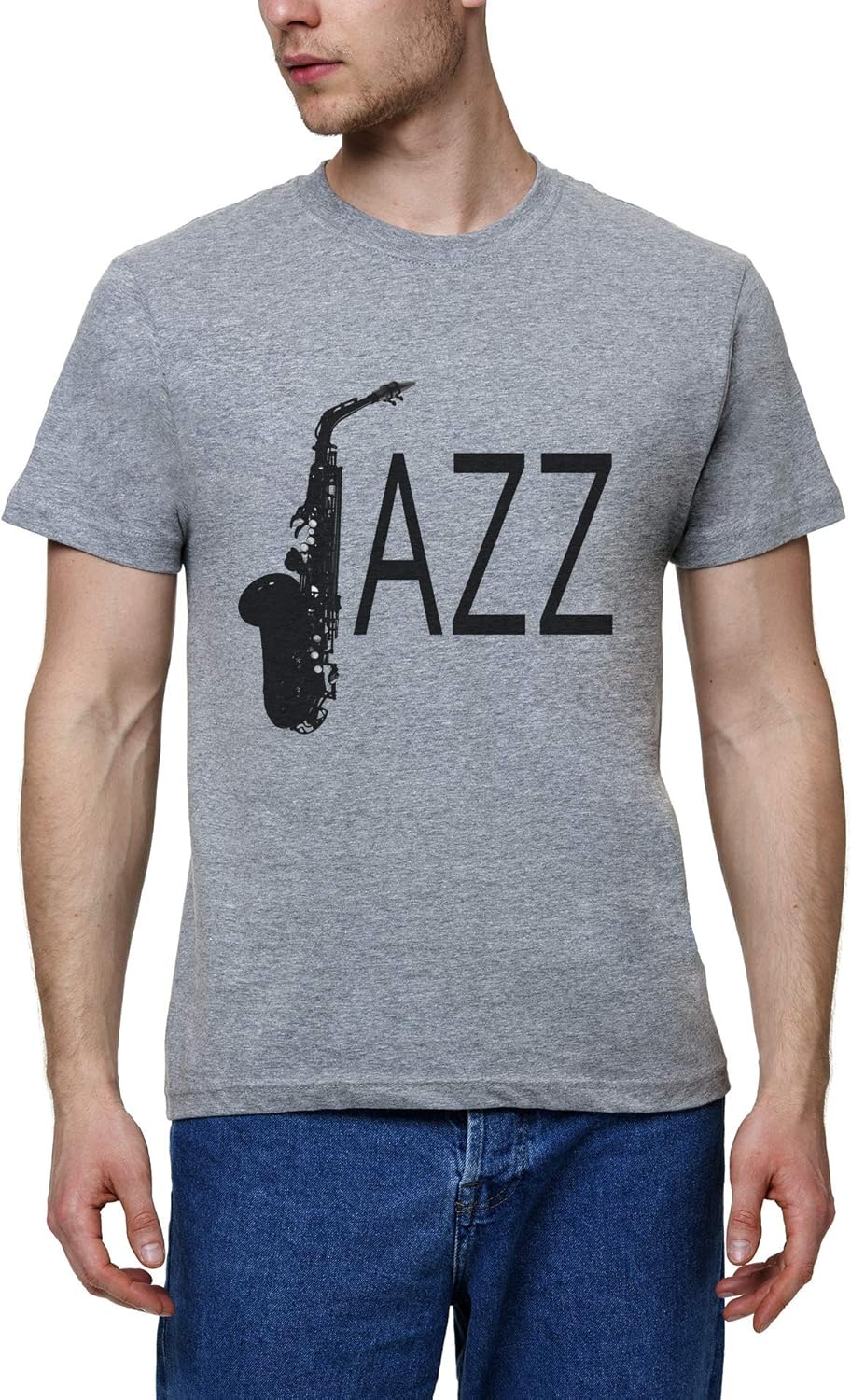 Jazz Sax Saxophone Music Men's Mens Men Grey Crew Neck TShirt Tshirt T