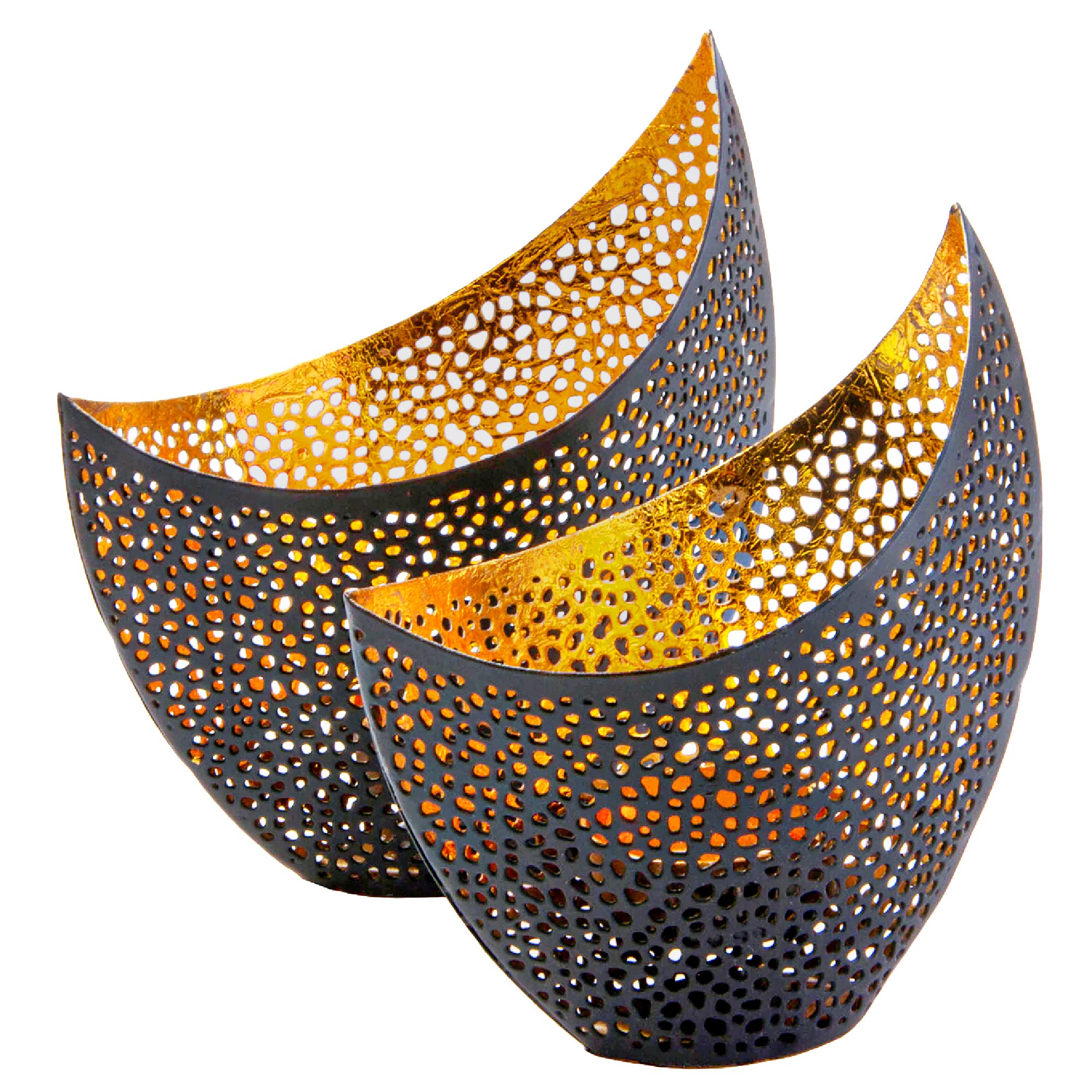 Gold Candle Holders Set Of 2 | Dinner Candle Holder | Atmospheric Shadow Effect | Decorative Candle Lanterns | Gold Accessories For Home, Perfect Housewarming Gift | Candle Lanterns Indoor by Gadgy — image 1