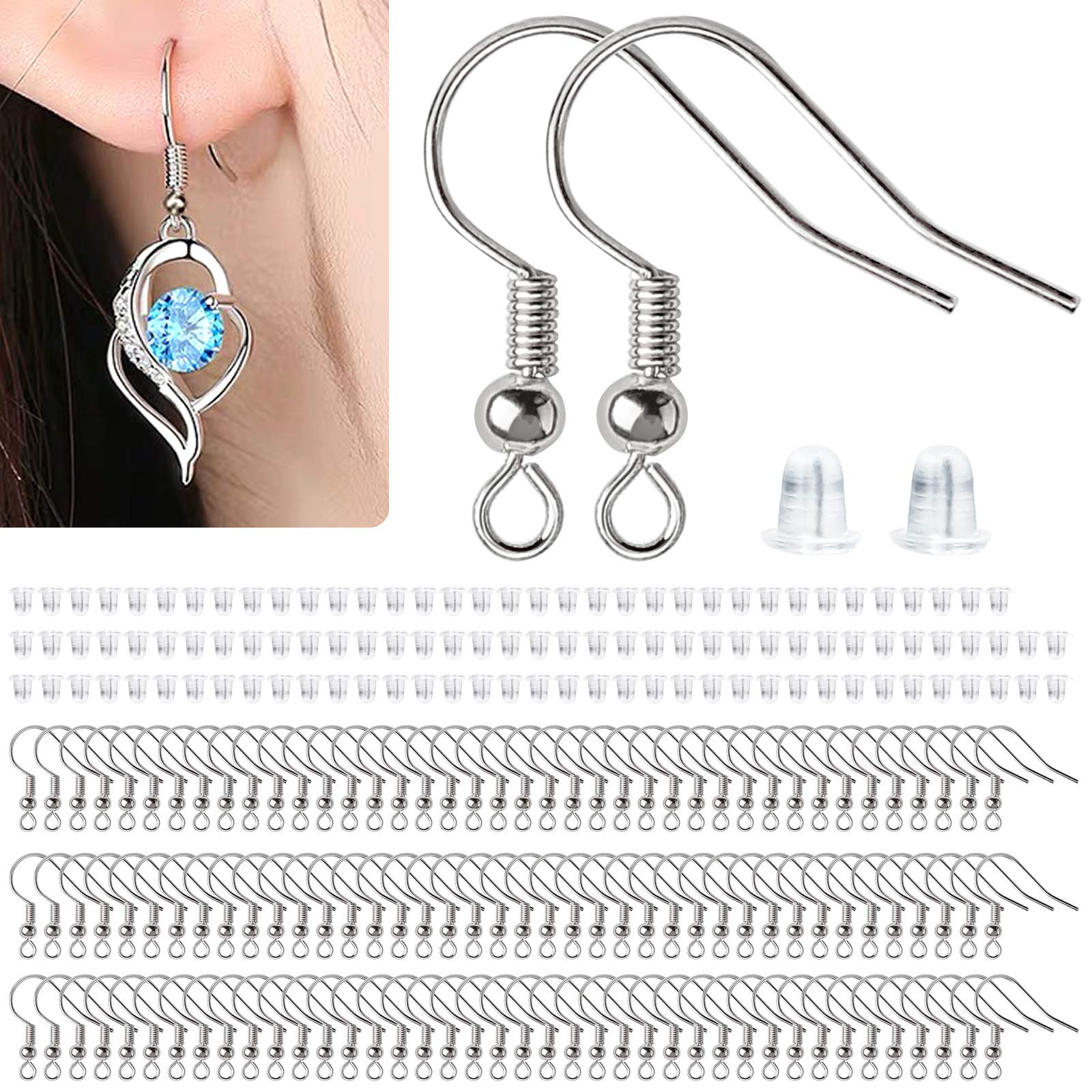 240Pcs Hypoallergenic Silver Ear Wire Hooks and Backs - Earring Making Supplies for DIY Jewelry Making