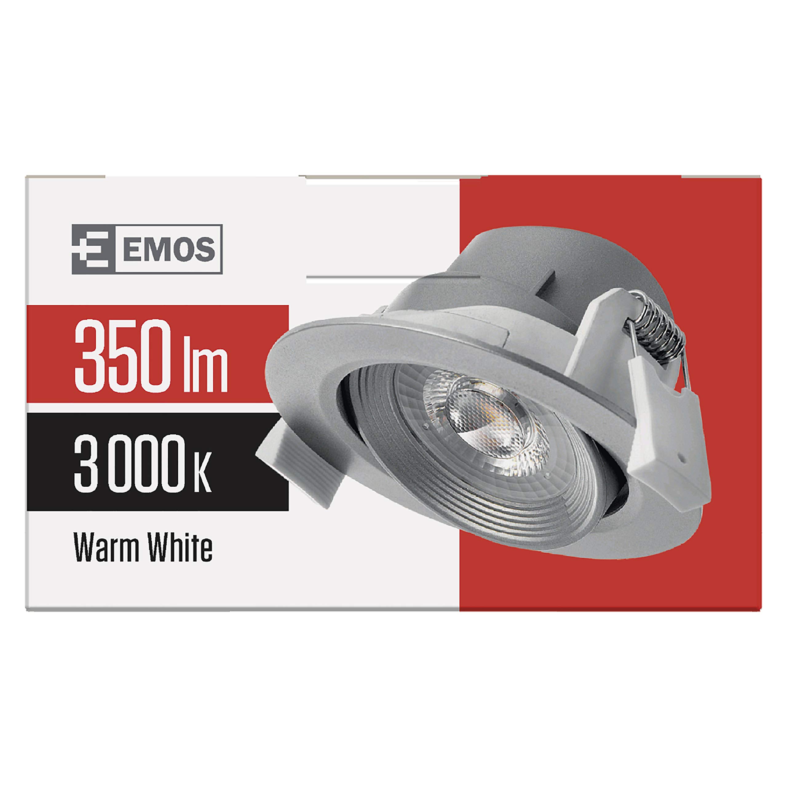 EMOS LED Recessed Spotlight, 5 W Recessed Light, Warm White, 3000 K, Round Ceiling Spotlights with 350 lm Brightness, 60° Beam Angle, Replaces 40 W, A+, Silver