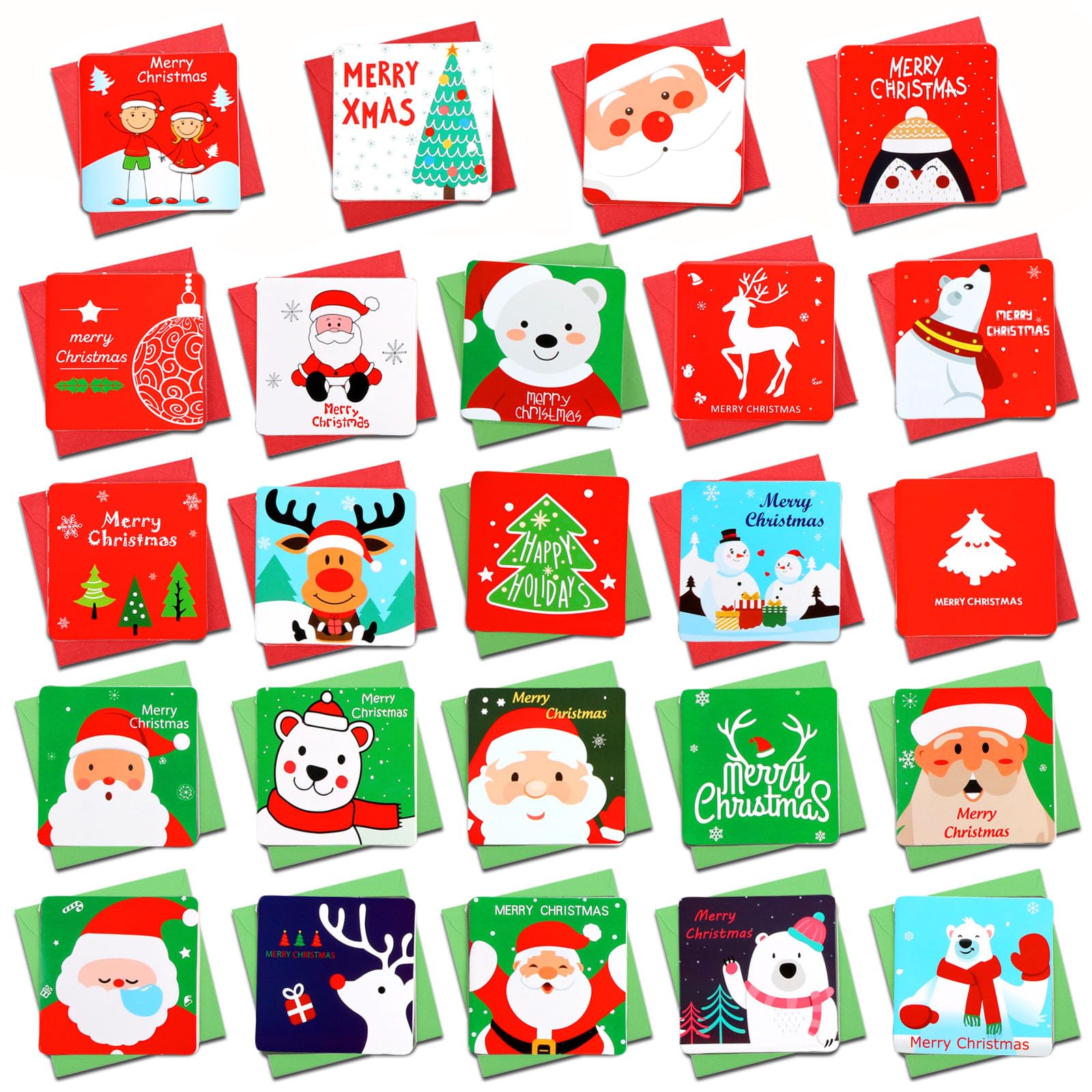 HOWAF 144 Pcs Mini Christmas Cards, Kids Christmas Cards Pack Xmas Cards Christmas Card Multipack in 24 Cute Designs with Envelopes, Xmas Gifts for Kids