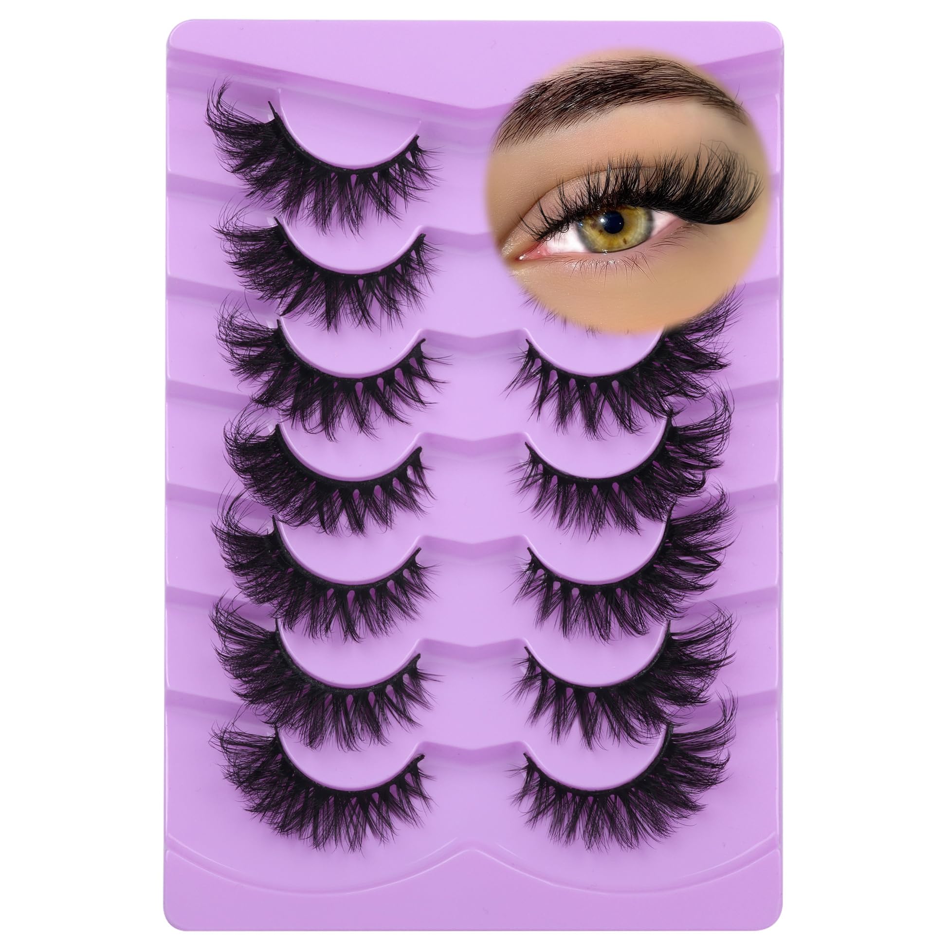 ALICE Lashes Dramatic Eyelashes Fox Eye Lashes Mink Fluffy False Lashes Cat Eye Long Wispy Fake Eyelashes Curl Volume Strip Lashes 7 Pairs Pack