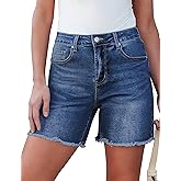 luvamia FleXclusive Jean Shorts for Women Trendy High Waisted Stretchy Denim Summer Raw Hem Mom Long Shorts Cutoff Jorts