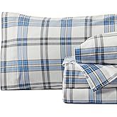 Springtree Home Luxury Portuguese Flannel Sheets | Queen Size Flannel Sheets | 100% Cotton | Ultra-Soft, Warm & Breathable Sheet Set | Deep Pocket, Durable & Cozy Winter Sheet Set | Plaid - Blue