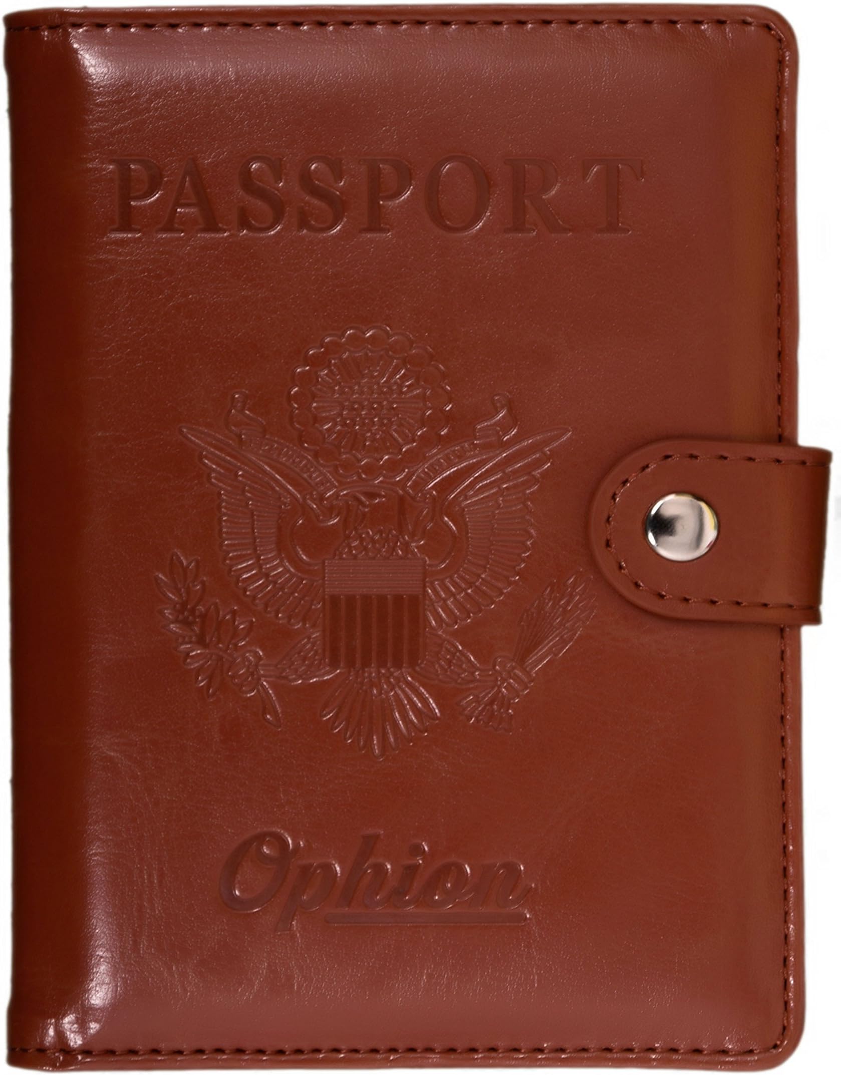Ophion Unisex PU Leather Brown Passport Holder with Card Slots and RFID Blocking