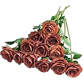Helera 12pcs Rust Orange Rose Artificial Flowers Faux Roses Silk Roses Orange Silk Flowers with Long Stems for Wedding Baby Shower Home Decor Party Centerpieces Table Decorations
