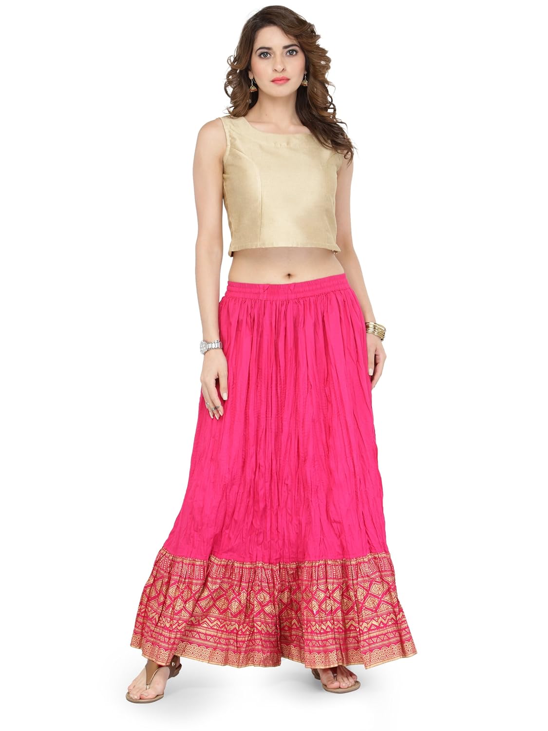 varanga pink pure cotton gold skirts kff-var21029
