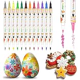 Treedoa Edible Markers for Cookie Decorating,12Pcs Food Coloring Pens Double Side Food Grade Edible Pens with Fine&amp;Thick Tip Food coloring Pens for Cakes,Easter Eggs,Fondant,Cookies,Frosting,Macarons
