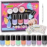 Kid Nail Polish Set for Girls - Quick Dry Mini Nail Polish Kit with Gems Stickers, Non-Toxic Water-Based Peel-Off Low Odor Ki