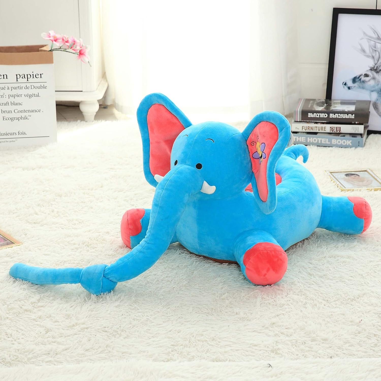 Poufs Bebe Puericulture Vercart Canape Lit Enfant Fauteuil Pour Garcon Fille Chaise Rembourree Coussin De Sol Pouf Bebe Siege Assis Doux Confortable Animal Decoration Chambre Denfant Elephant 40cm Bleu