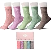 ICEIVY Womens Socks 5 Pairs Wool Warm Cotton Thick Vintage Casual Winter Cabin Crew Fuzzy Socks Gifts For Women