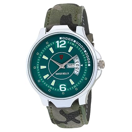 Svviss Bells Original Green Dial Green Army Strap Day and Date Chronograph Wrist Watch for Men - TA-1034