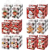 Aviski 24PCS Christmas Gift Bags Assorted Styles Bags Xmas Kraft Paper Bags with Handles Christmas Goodie Bags with Prints for Xmas Gift Wrapping Party Supplies