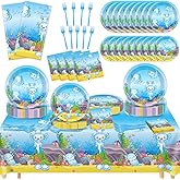 chiazllta 24 Guests Blue Axolotl Party Decoration Axolotl Birthday Party Supplies Favors Reptile Animals Tableware Set Disposable Plates Napkin Tablecloths for Axolotl Boys Decor 98 pcs