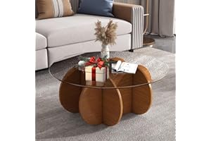 DNZIQI Glass Coffee Tables for Living Room Modern Elegant Round Coffee Table Mid Century Farmhouse Center Table with Solid Wood Frame and Tempered Glass Tabletop, Easy Assembly,31.5''