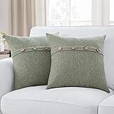 Meekio Set of 2 Dark Sage Square Pillow Covers 18 x 18 Farmhouse Pillow Covers with Coconut Buttons for Sofa Couch Living Room Bedroom