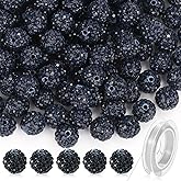 120 Pcs Clay Rhinestone Beads 10mm for Jewelry Making, Bling Sparkle Rhinestone Beads with Elastic String for Bracelet Necklace Earring Jewelry Making (Navy Blue)
