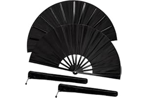 PUGPIU Fans for Line Dancing, 2 Pcs Boots On The Ground Hand Fan, Large Clacking Pop Fans Handheld That Make Sound, Women Men Foldable Clapping Fan for Line Dancing (Black2)