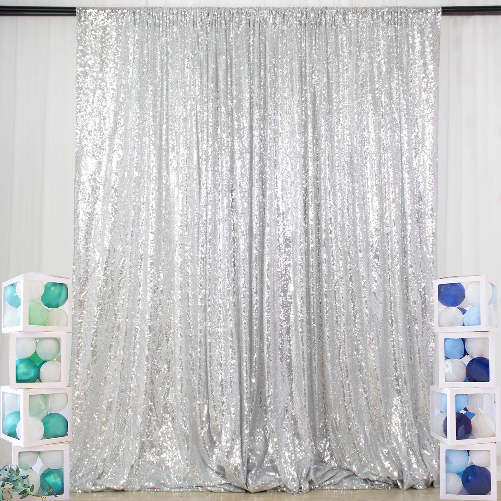 ShiDianYi Sequin Backdrop 10x10FT Silver Sequin