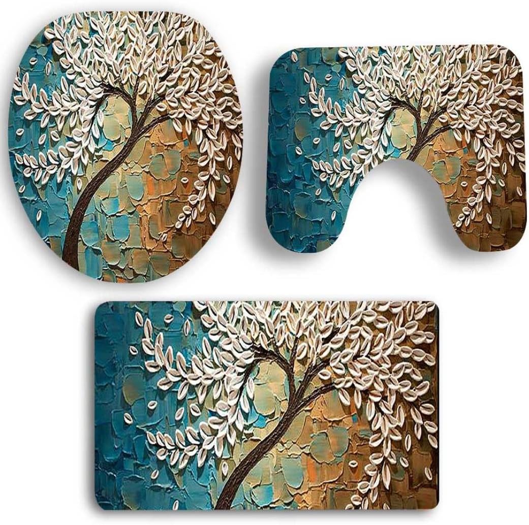 Warm, Soft & Comfy Cashmere Toilet Lid Tank Cover Toilet Seat Cover Toilet Mat Bathroom Non-Slip Pedestal Rug Bath Mat Set 3pcs by Quistal (B)