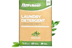Flowcheer Laundry Detergent Sheets, Fresh Scent, travel laundry detergent, Hotel Essential, Power Cleaning Strips for Cleaner Clothes, Eco-friendly, 60 Loads
