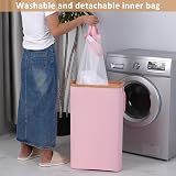 iEGrow 65L Slim Laundry Basket with Lid Pink Removable Inner Bag Foldable view 5