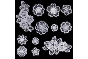 Jeffdad 12 Pcs Flower Lace Embroidered Applique 3D Floral Sew On Patches, for Dress Jeans Sweater Hats Bags Clothes Repairing Decorating Wedding Dress DIY Sewing Craft(White)