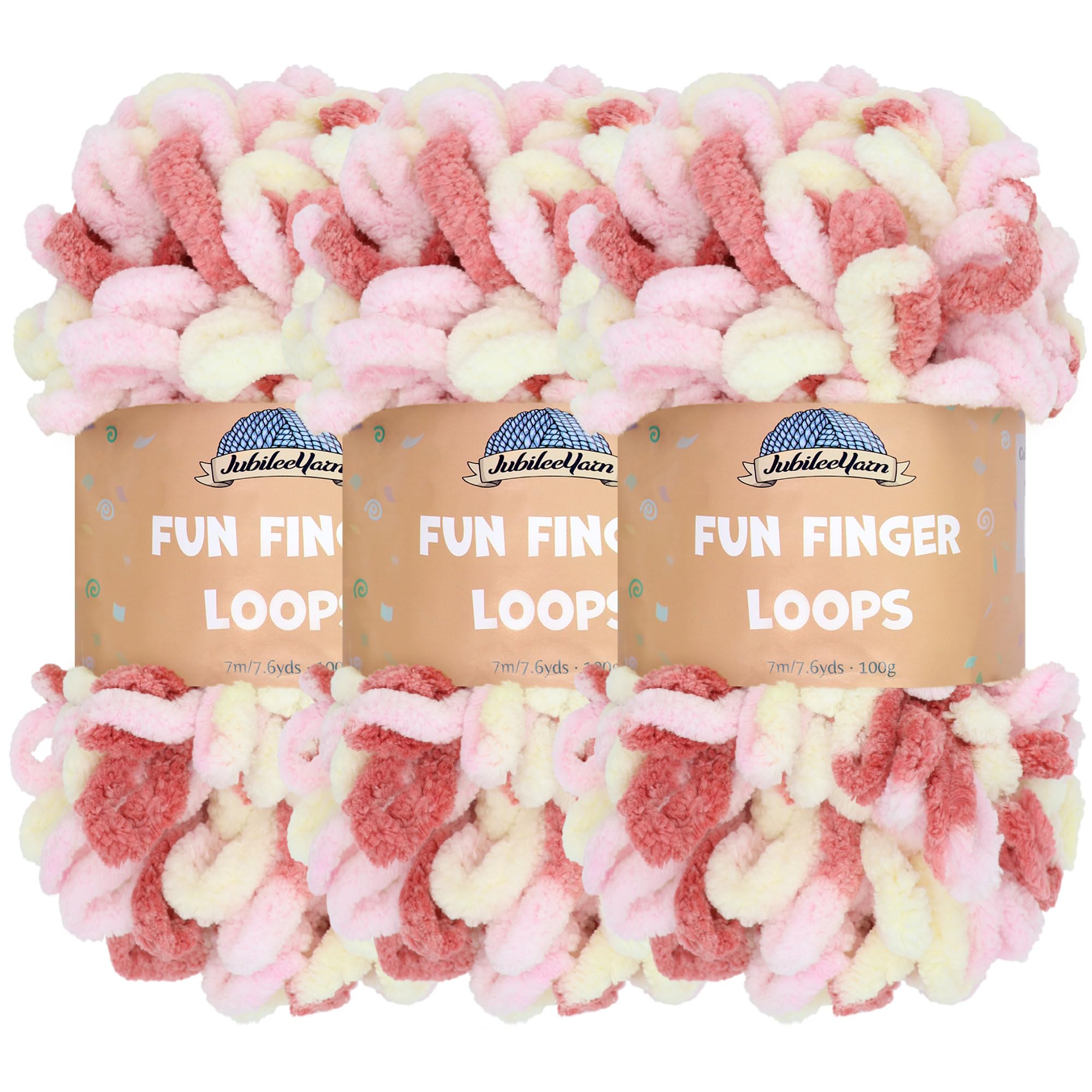 JubileeYarn Fun Finger Loops Yarn - Polyester Jumbo Weight Loop Yarn - 100g/Skein - Athena - 3 Skeins
